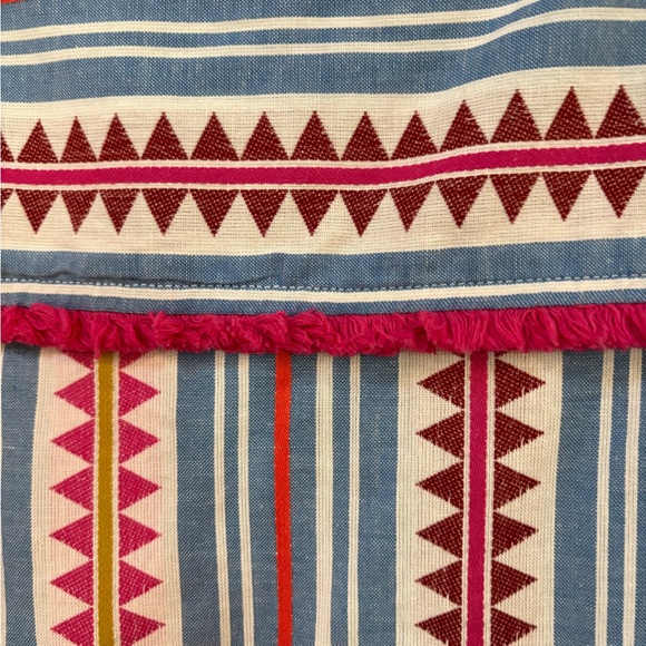 #142 Boden Blue and Pink Ruffled Blouse with Mandarin Collar - Picture 9 of 9